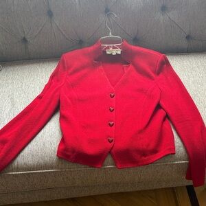Saint John Red Heart Button Knit Blazer
